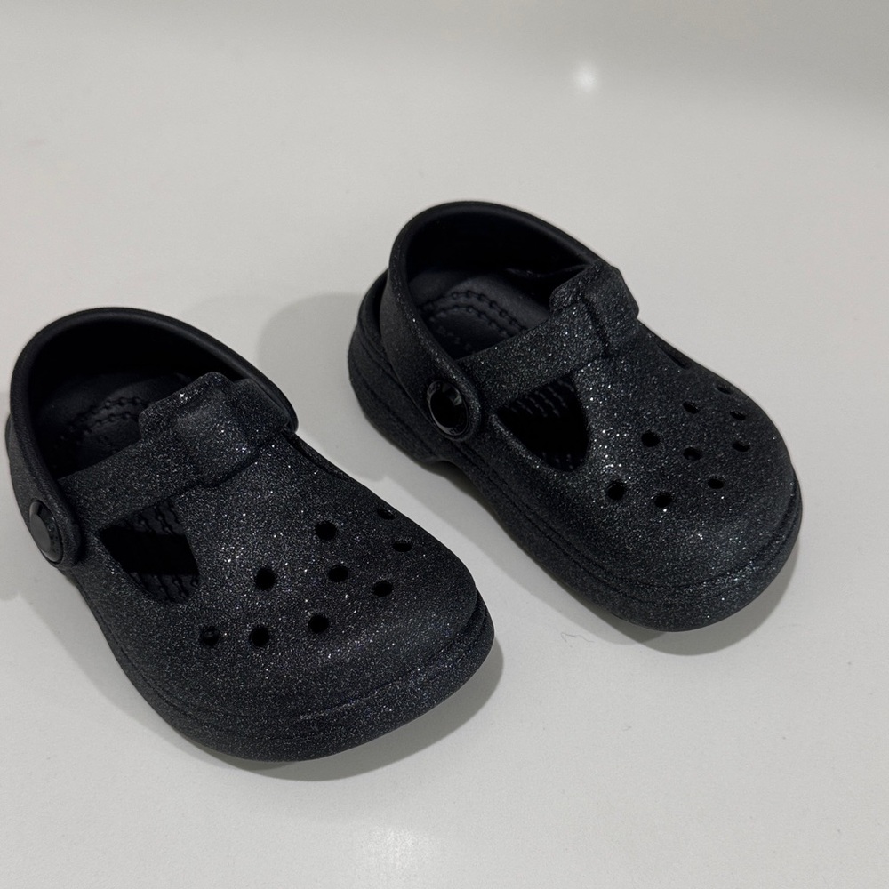 CROCS Kids Glitter Black Mary Jane Clogs